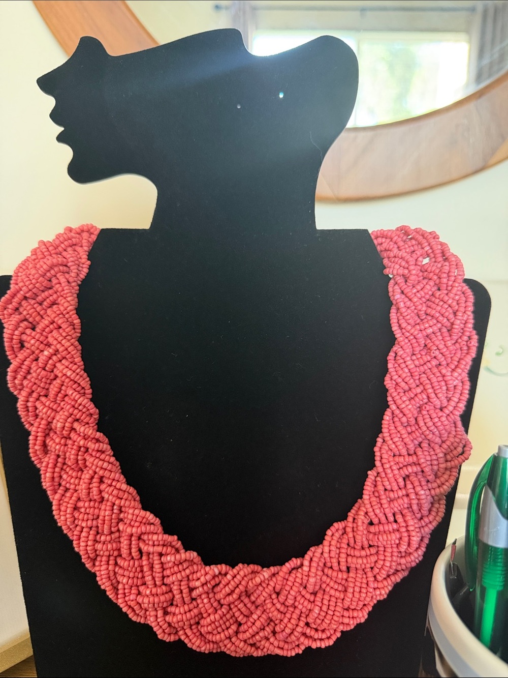 Braided Seed Bead Necklace in Coral Pink